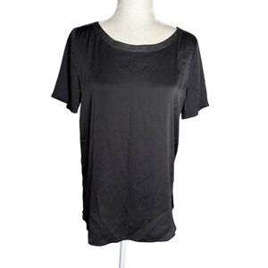 Ann Taylor Short Sleeve Tunic Top Small Black Silver Stitching Short Sleeve